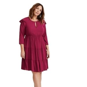 Torrid Wine/Burgundy Ruffled Fit & Flare Dress 2X